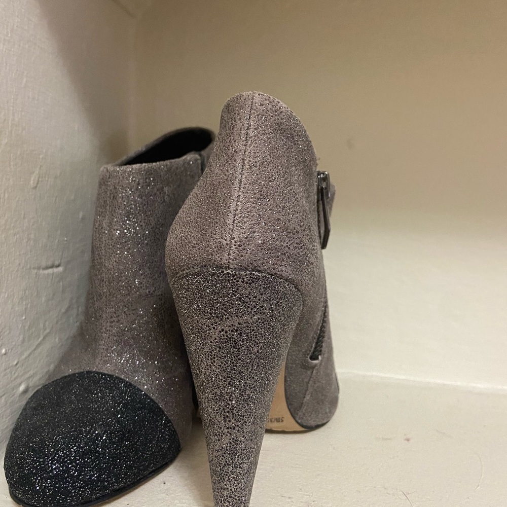 Vince Camuto Gray and Black Ankle Booties with Chunky Heel